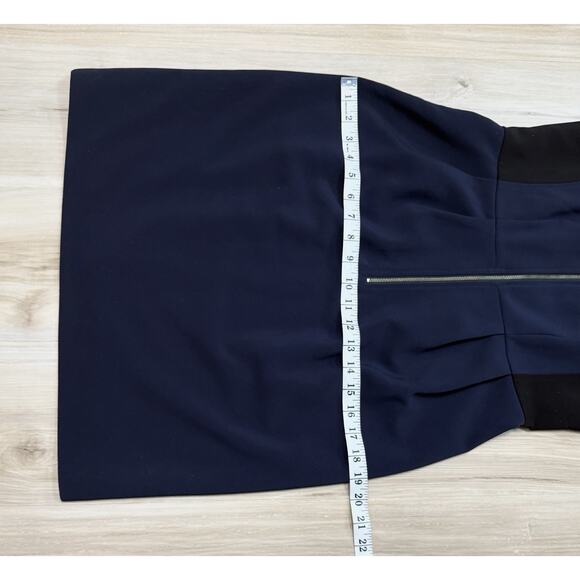 Rebecca Taylor Sheath Dress Size 6 Womens Cap Sleeve Zip Front Navy Blue Black - Picture 9 of 13